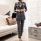Set: Double-breasted Plaid Blazer + Cropped Dress Pants