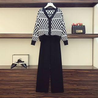 Set: Patterned Cardigan + Wide Leg Pants