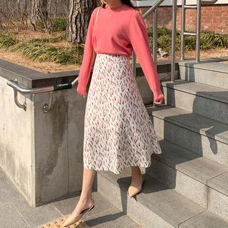 Band-waist A-line Floral Skirt Ivory - One Size