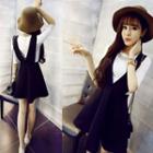Set: Plain T-shirt + V-neck Pinafore