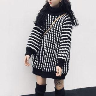 Mock-neck Striped Oversized Sweater