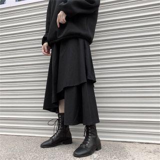 Plain Asymmetrical Midi Skirt