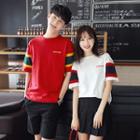 Couple Matching Color-block T-shirt / Pleated Culottes / Shorts