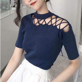 Cut Out Detail Short Sleeve Knit T-shirt