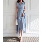 Wrap-front Flare Linen Skirt
