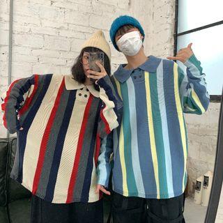 Couple Matching Striped Polo-neck Sweater