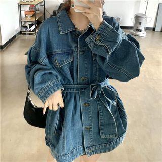 Sashed Denim Shirt As Shown In Figure - One Size