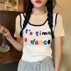 Mock Two-piece Lettering Short-sleeve Knit Top