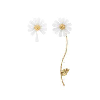 Simple And Fashion Plated Gold Enamel Daisy Asymmetric Long Earrings Golden - One Size
