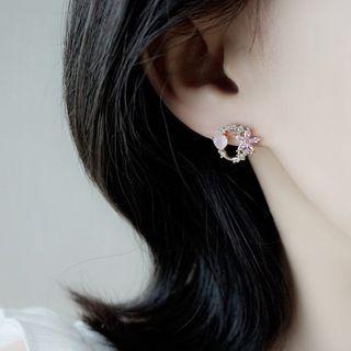 Flower Heart Rhinestone Hoop Earring