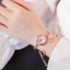 Set: Embellished Alloy Bracelet Watch + Triangle Open Bangle