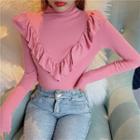 Long-sleeve Ruffled Turtleneck T-shirt