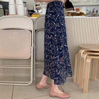 Band-waist A-line Floral Skirt