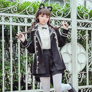 Ruffle Trim Blouse / High-waist Shorts / Lace Trim Buttoned Jacket