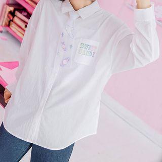 Organza Tie Printed Long-sleeve Shirt