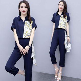 Set: Short-sleeve Paneled Shirt + Dress Pants