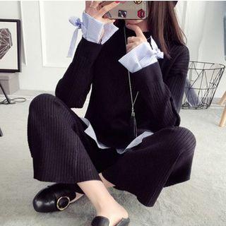 Set: Striped Panel Sweater + Knit Culottes