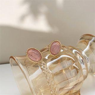 Retro Oval Bead Earring 1 Pair - Retro Oval Bead Earring - Gold & Pink - One Size