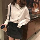 Long-sleeve Asymmetric Collar Stitched Top
