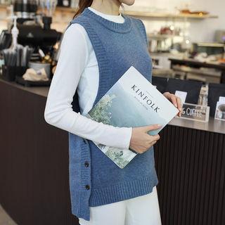 Sleeveless Button-side Wool Blend Sweater