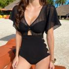 Cap-sleeve Sheer Swimsuit