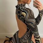 Striped Print Long-sleeve Mini Bodycon Dress