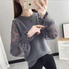 Puff-sleeve Lace Panel Sweater