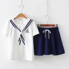 Set: Short-sleeve T-shirt + Plain Mini A-line Skirt