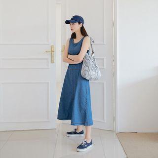 A-line Long Denim Pinafore Dress