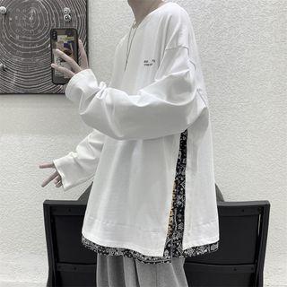 Mock Two-piece Long-sleeve Paisley Panel T-shirt
