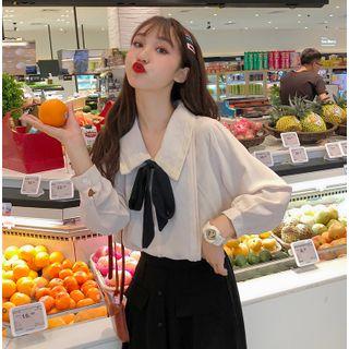 Long Sleeve Peter Pan Collar Lace-up Shirt