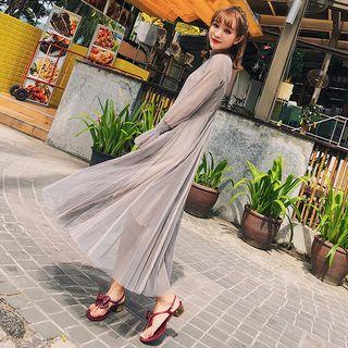 Ruched Mesh Maxi Dress With Slipdress