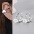 Sterling Silver Flower Ear Cuff 1 Pair - Silver - One Size