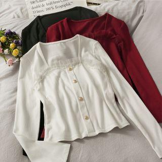 Square-neck Mesh Plain Top