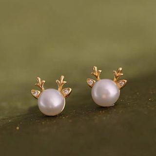 Deer Horn Freshwater Pearl Earring