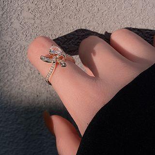 Rhinestone Bow Open Ring J283 - 1pc - Gold - One Size
