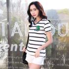 Short-sleeve Striped Embroidery T-shirt