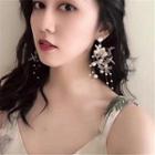 Faux Pearl Lace Bow Fringed Earring 1 Pair - As Shown In Figure - One Size