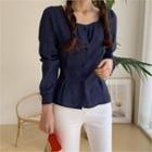 Square-neck Pintuck-trim Blouse