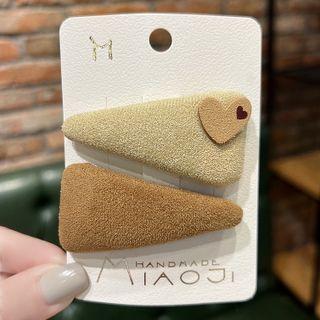 Set Of 2: Heart / Triangle Fabric Hair Clip (various Designs)