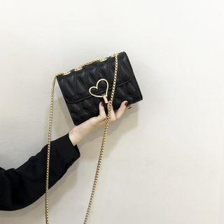 Heart Buckle Quilted Flap Crossbody Bag