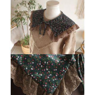 Lace-trim Floral Print Capelet Green - One Size