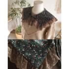 Lace-trim Floral Print Capelet Green - One Size