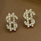 Dollar Sign Rhinestone Alloy Earring 1 Pair - Stud Earring - S925 Silver Needle - Gold - One Size