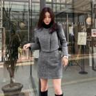 Set: Diagonal Cropped Jacket + Mini H-line Skirt