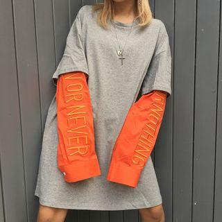 Mock Two-piece Long-sleeve Letter Embroidered T-shirt