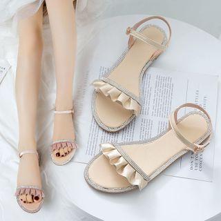 Rhinestone Ruffled Strap Flat Sandals