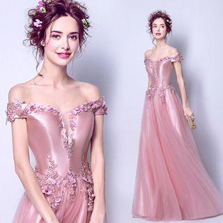 Off-shoulder Plunge A-line Evening Gown