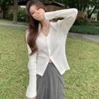 Collar Button-up Knit Top White - One Size