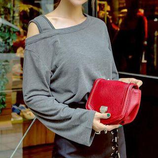 Cut Out Shoulder Plain Long Sleeve T-shirt